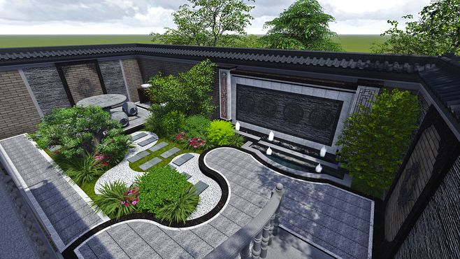 灰色调中式庭院的稳重美学 绿意与灰韵的和谐交融